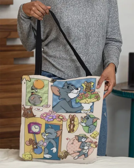 Tom And Jerry Tote Bag, Tom Jerry Handbag, Tom Jerry Lovers Gift