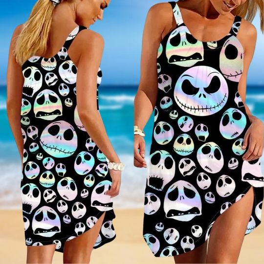 Jack Skellington Summer Dress, Nightmare Before Christmas Short Dress, Horror Movie Dress For Summer, Disneyland Gift