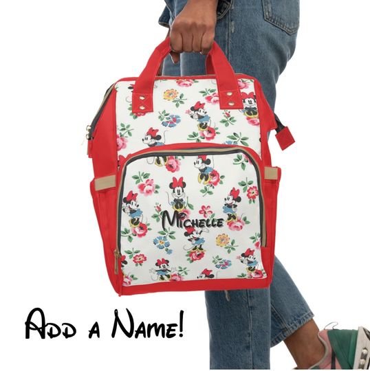 Disney Minnie Mouse Floral Diaper Backpack, Disney Diaper Bag, Disney Vacation Bag, Toddler Diaper Bag, Large Diaper Backpack, Minnie Bag