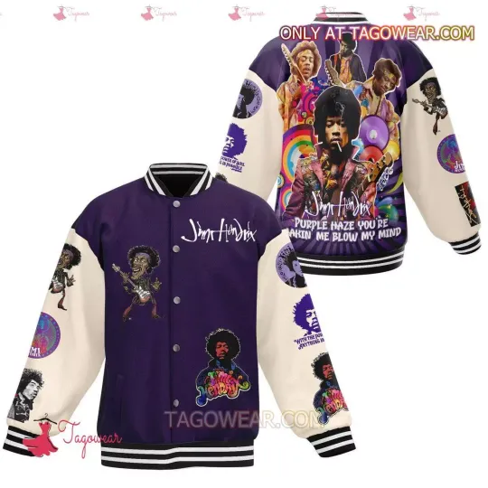 Jimi Hendrix Purple Haze You’re Makin Me Blow My Mind Baseball Jacket