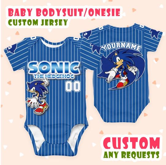 Personalized Sonic 3 The Hedgehog Sonic Baby Bodysuit Jersey, Sonic Custom Name Number Baby Onesie, Sonic Movie Gift For Kids