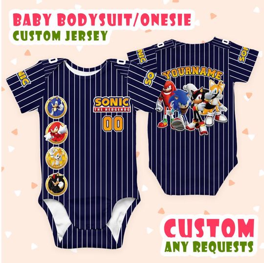 Personalized Sonic And Friends The Hedgehog Body Suit Jersey, Custom Sonic Baby Onesie, Funny Sonic Jersey For Kids