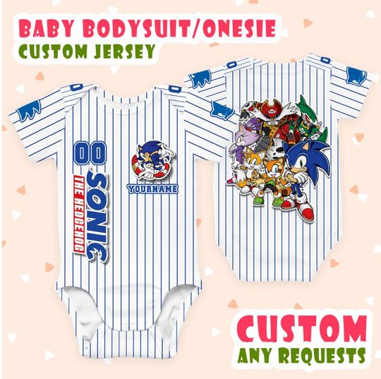 Customized Sonic The Hedgehog And Friend Blue Baby Onesie Jersey, Sonic 3 The Hedgehog Movie Jersey, Sonic Party Baby Bodysuit