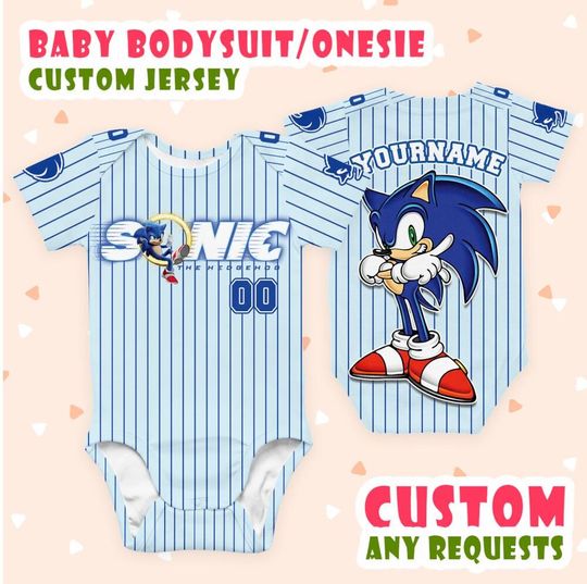 Customized Sonic 3The Hedgehog Blue Baby Bodysuit Jersey, Custom Sonic Characters Baby Onesie, Birthday Gift Jersey For Kids
