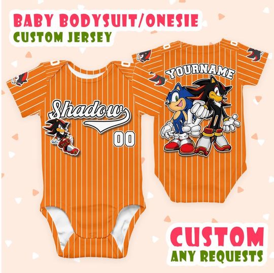 Customized Shadow The Hedgehog Orange Baby Body Suit Jersey, Personalized Sonic 3 Movie Baby Onesie Jersey, Shadow Fan Gift