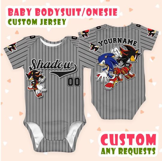 Customized Shadow The Hedgehog Grey Baby Body Suit Jersey, Custom Sonic 3 Movie Baby Body Suit Jersey, Sonic 3 Gift For Kids