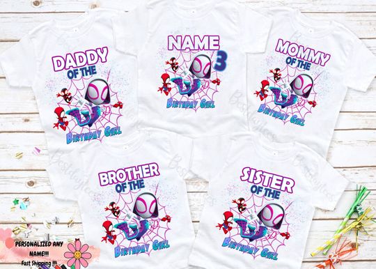 Spidey birthday girl shirts, Personalized Spidey Birthday T-shirts, Spidey theme family matching birthday shirts, Birthday Girl Spidey shirt
