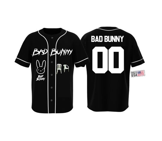 Bad Bunny Baseball Jersey, Button-up Baseball Jersey, Black Baseball Jersey, Bad Bunny Concert Jersey