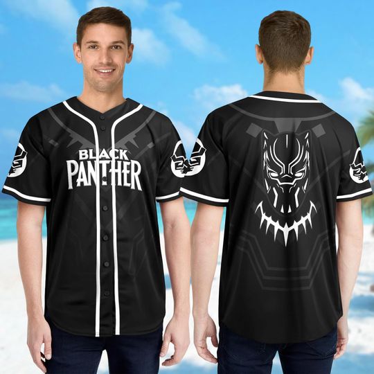 Black Panther Baseball Jersey, Black Panther Superhero Sport Team Jersey, Custom Name And Number Black Panther Shirt