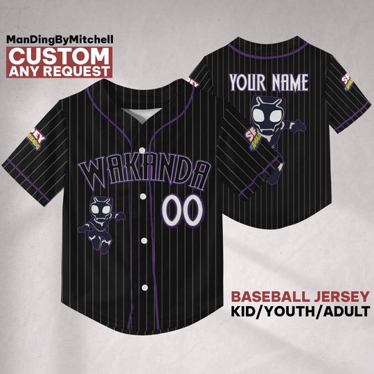 Personalize Spidey And His Amazing Friends Black Panther NDB71, Custom Spidey Baseball Jersey Kids, Youth, Adult, Spidey Birthday Jersey