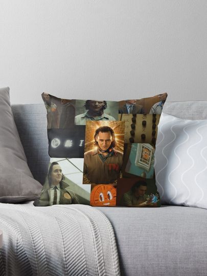 Loki and Mobius TVA collage  Pillow