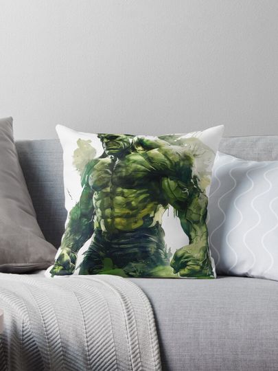 Hulk Digital Art with Watercolor Effect Pillow