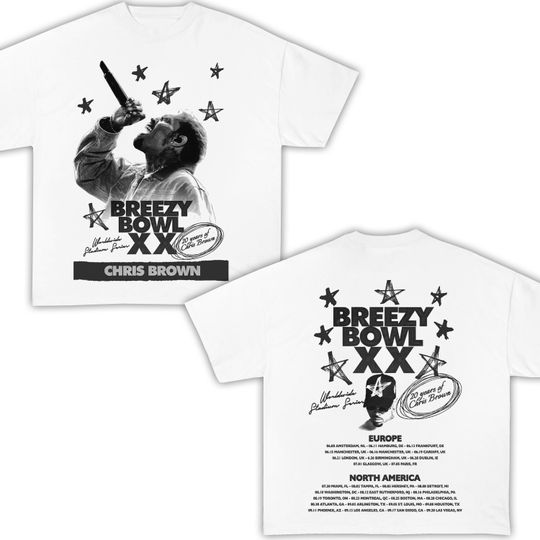 Breezy Bowl XX Tour 2 sided B&W T-Shirt, Chris Brown Album Shirt, Chris Brown Fan Gift, Chris Brown Merch