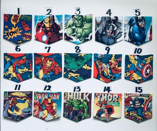 Kid's Avengers Pocket T-shirt, Youth Marvel Pocket Tee, Super Hero Pocket T-shirt, Ironman, Spiderman, Hulk, Thor, Captain A Pocket T-Shirt