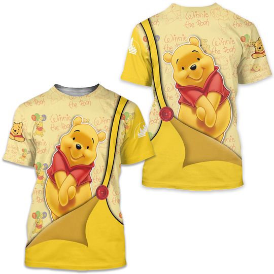 Winnie The Pooh Bear Yellow Button Overalls Patterns Disney 3D T-shirts