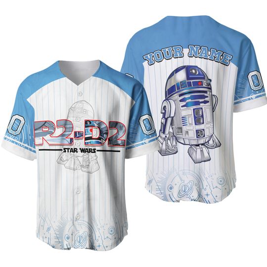 Custom Star Wars R2D2 Blue Baseball Jersey, Star Wars Baseball Jersey, R2D2 Baseball Jersey