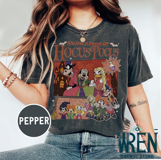 Vintage It's Just A Bunch Of Hocus Pocus Comfort Colors Shirt, Hocus Pocus Shirt, Sanderson Sisters Shirt, Disney Halloween Party 2024 Shirt