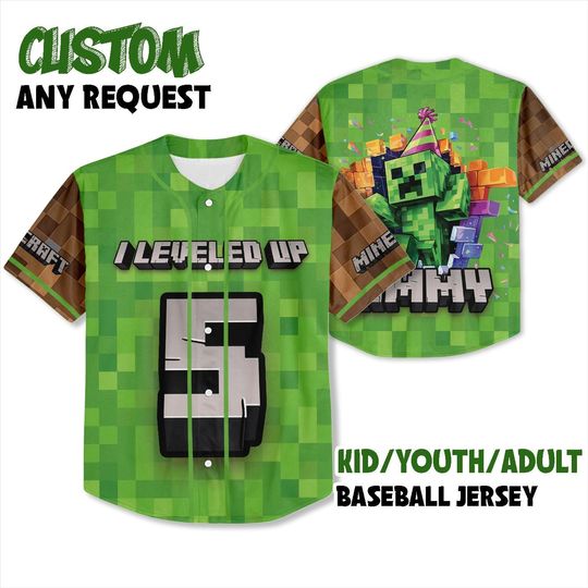Personalized Creeper Birthday Boy Jersey, Minercraft Boy Birthday Jersey, Minercraft Birthday Tee, Kids Birthday Jersey, Minercraft Jersey