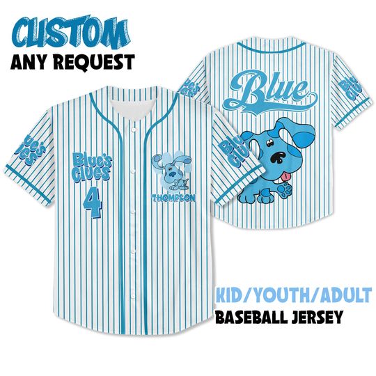 Personalized Blue Clues Baseball Jersey, Blue Dog Lovers Birthday Girl Jersey, Blue Clues Family Shirt, Blue Clues Kids
