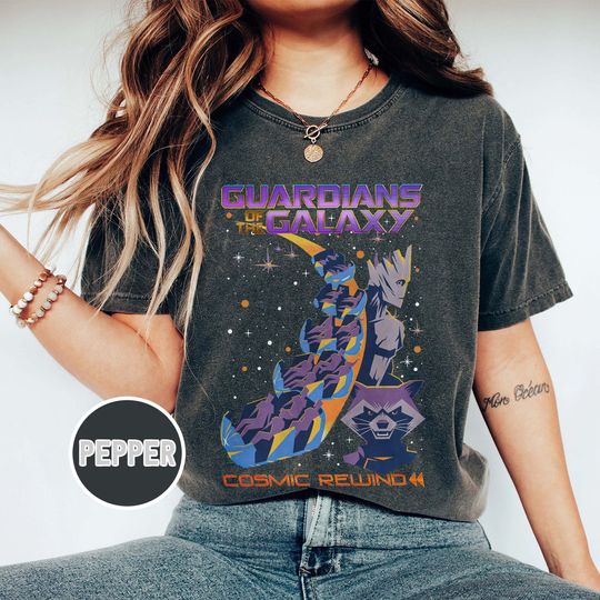 Retro Rocket Raccoon Groot Comfort Colors Shirt, Vintage Guardians Of The Galaxy 3 Unisex TShirt, Marvel Fan Gift, Marvel Comic Rewind Shirt