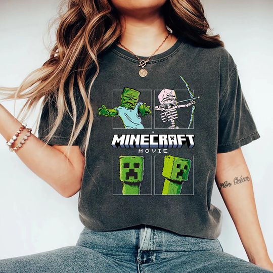 Minecraft Movie Shirt  Funny Creeper, Zombie & Skeleton Tee  Gamer Gift for Boys, Girls, Teens  Cool Minecraft Fan T-Shirt