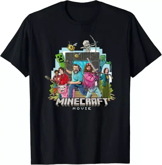 A Minecraft Movie Main Characters Group Shot Cartoon Style T-Shirt