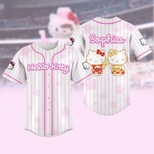 Custom Hello Kitty Baseball Jersey, Kitty Cat Baseball Shirt, Movie Cartoon Shirt, Anime Jersey Shirt, Cat Lover Gift For Her Women
