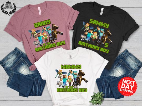 Minecraft Personalized Birthday Shirt,Gift for Kids,Custom Birthday Tee,Mine Craft Family Matching Birthday Shirts