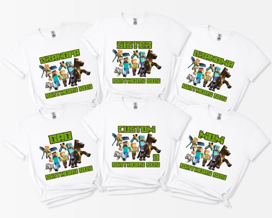 Personalized Minecraft Birthday Shirt, Custom Family Matching Shirt, Kids Party Tee,Gamer Gift for Kids,Minecraft Themed Birthday Shirt