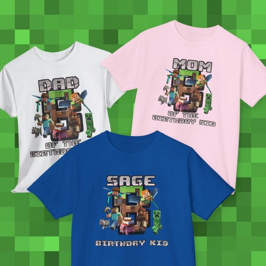 Custom Minecraft shirt, Personalized family Minecraft shirt, family matching birthday shirt, gift for kids, birthday party shirt, Kids party