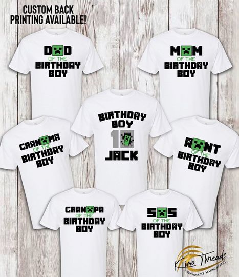 Minecraft Family Matching Custom Shirts, Family Shirts, Birthday Shirts, Custom Tees, Video game Inspired Birthday Shirt