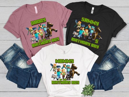 Minecraft Personalized Shirt,Birthday Party Sweatshirt,Custom Family Birthday Tee, Gift for Kids, Mine Craft Family Matching Birthday Shirts