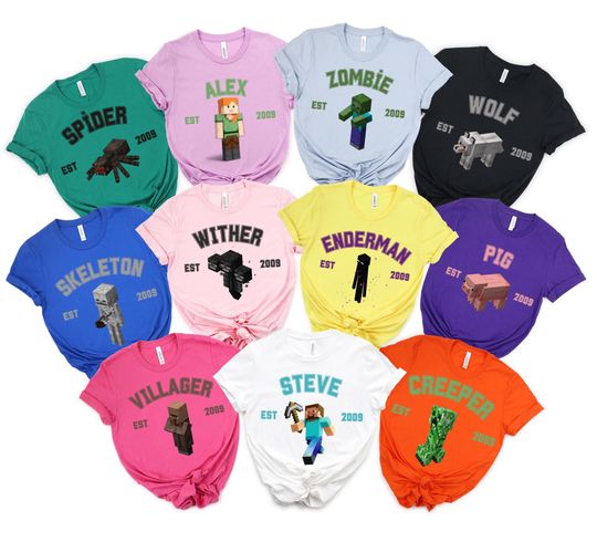 Custom Minecraft T-Shirt, Personalized Gamer Tee for Kids & Adults, Birthday Gift, Custom Minecraft Shirt, Gaming Party Outfit, Gift