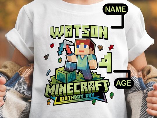 Personalized Minecraft Birthday Shirt, Custom Minecraft, Birthday Family Matching Shirt,Kids Gaming Party Shirt,Creeper Birthday Design