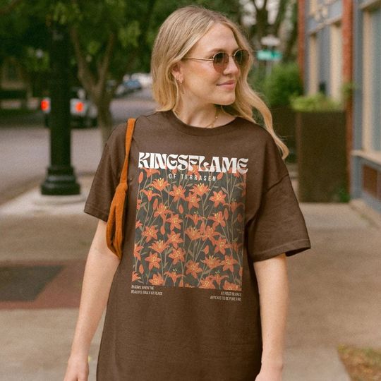 Throne Of Glass Kingsflame Flower Aesthetic T-Shirt | TOG Terrasen Galathynius Celaena Sardothien Rowan Sarah J Maas Licensed Shirt