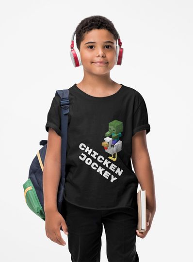 Kids Minecraft Shirt, Chicken Jockey Tee for Gamers, Children's Video Game T-Shirt, Youth Gaming Graphic Top, Boys Girls Gamer Clothing, Fun