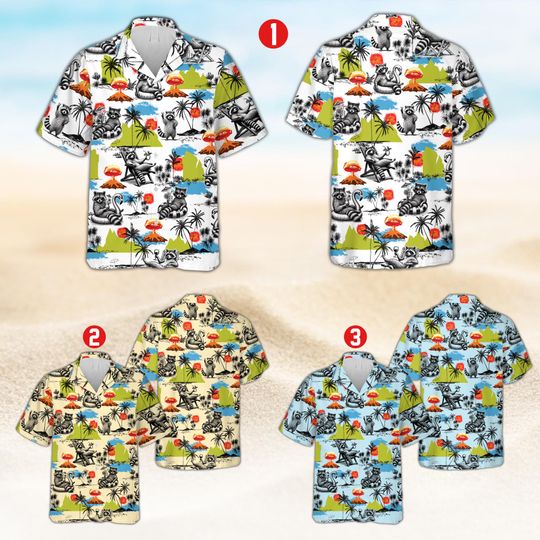 Funny Raccoon Hawaiian Shirt, Retro Tropical Trash Panda Button Up Shirt, Feral Summer Shirt, Funny Aloha Summer Vacation Gift