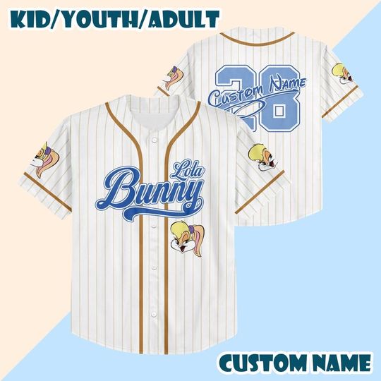Personalized Lola Bunny Baseball Jersey, Custom Name Kid Youth Adult Disney Jersey, Looney Tunes Shirt, Birthday Gift for Kids