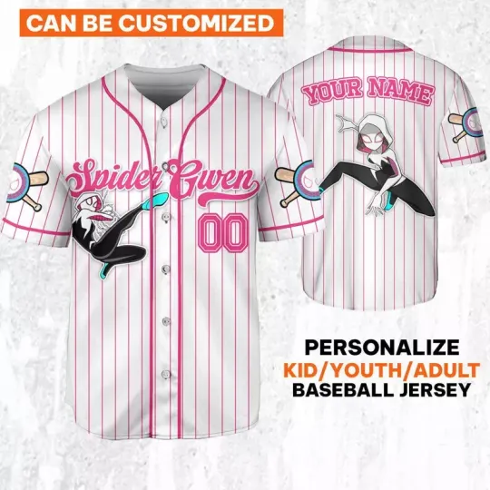 Custom Disney Spiderman Spiderverse Spider Gwen 3D Baseball Jersey Shirt