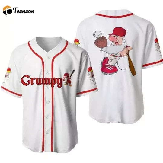 Grumpy Dwarf White Red Disney Unisex Cartoon Graphics Unisex Baseball Jersey