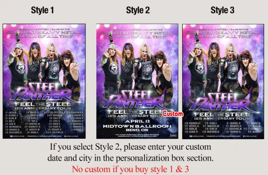 Steel Panther- Feel The Steel 15th Anniversary Tour 2025 Poster, Custom date