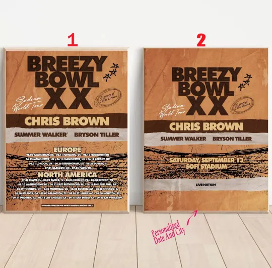 Custom Chris Brown “Breezy Bowl XX” World Stadium Tour 2025 Poster