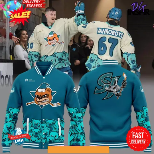 San Jose Barracuda Teddy Bear Special Blue Baseball Jacket