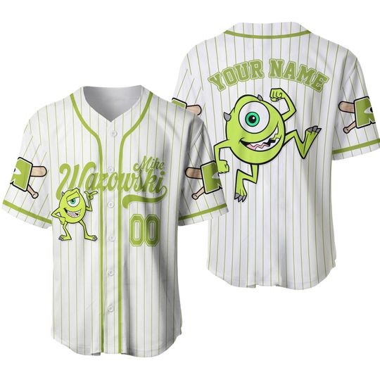 Custom Disney Monster Inc Mike Wazowski Baseball, Custom Disney Baseball Jersey Sports