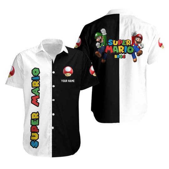 Personalized Super Mario Bros Shirt, Mario And Luigi Gaming Button Shirt, Mario Movie Game Matching Family Tee, Birthday Gift For Kids
