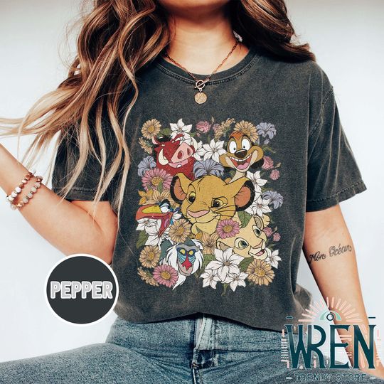 Retro Floral Lion King Shirt, Vintage Floral Disney T-Shirt, Disney Timon And Pumbaa Tee, Disneyland Shirt, Animal Kingdom Tee