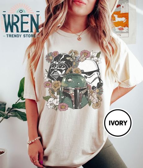 Retro Floral Star War Shirt, Star War Shirt, Star War Floral Shirt, Darth Vader, Stormtrooper, Boba Fett Shirt, Star War Shirt