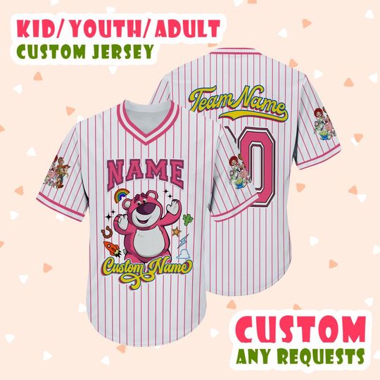 Personalized Toy Story Movies Vneck Jersey, Custom Lotso Bear Vneck Baseball Jersey, Family Trip 2025 Baseball Jersey
