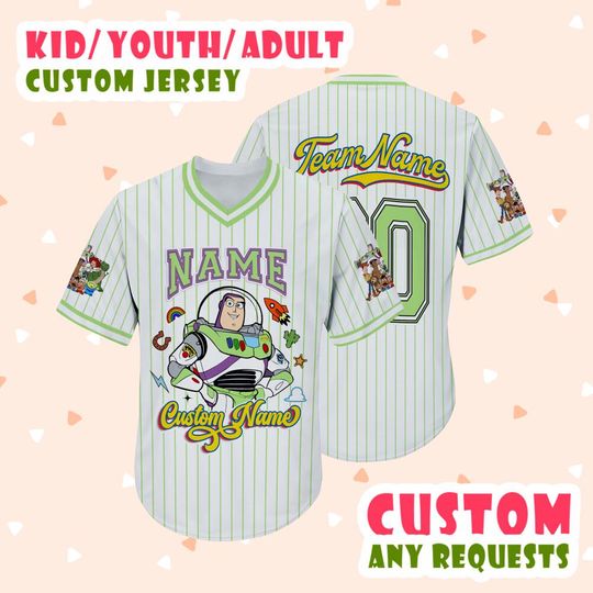 Personalized Toy Story Movies Vneck Jersey, Custom Buzz Lightyear Vneck Baseball Jersey, Family Trip 2025 Jersey, Jersey For Kids