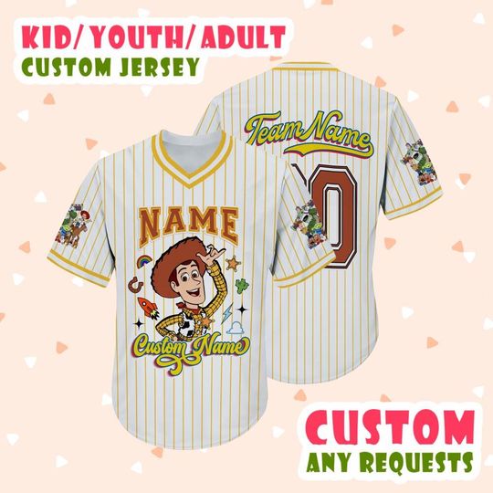 Personalized Toy Story Movies Vneck Jersey, Custom Woody Cowboy Vneck Baseball Jersey, Family Trip 2025 Jersey, Jersey For Kids